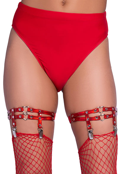 Studded Thigh High Garter with Mini Hearts RED O/S - 0