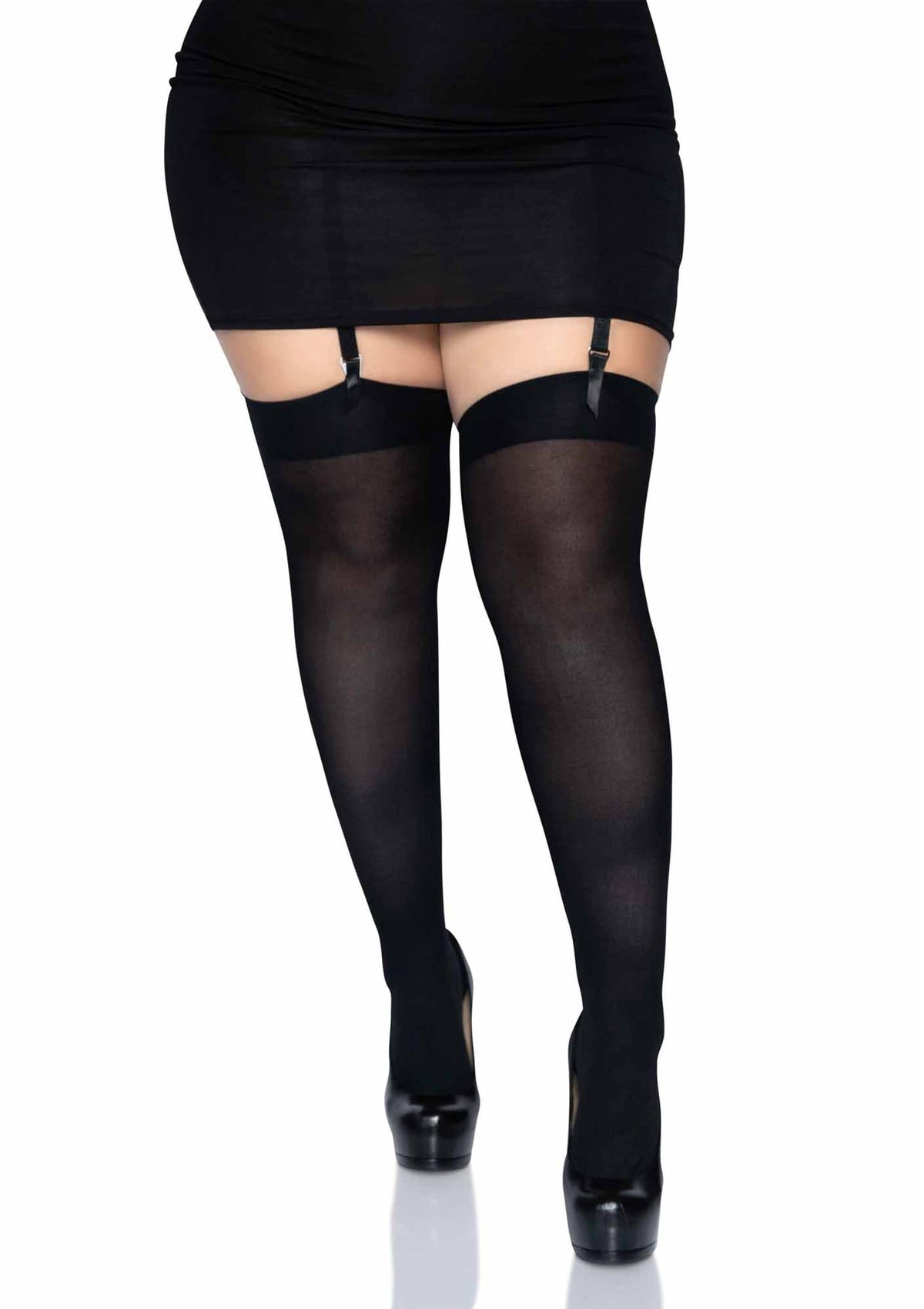 Plus Nylon Thigh Highs BLACK PLUS - 0