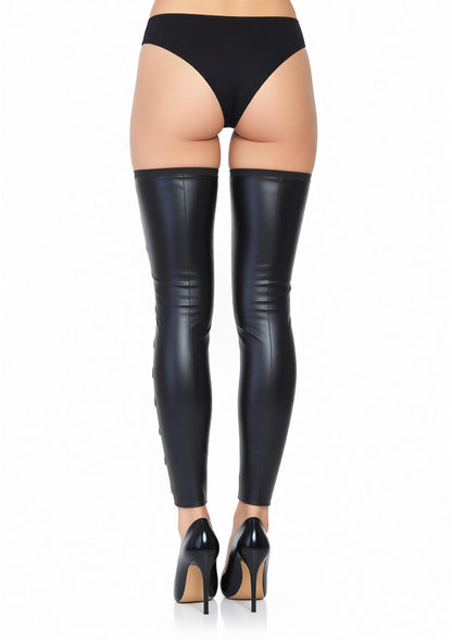 Wetlook Footless Lace Up Thigh BLACK M/L - 1