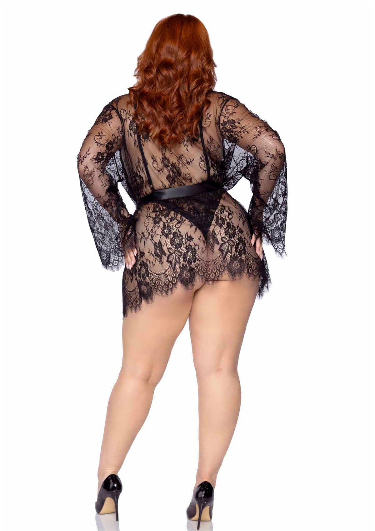 Plus Teddy with Cheeky Thong and Lace Robe BLACK 1X/2X - 5