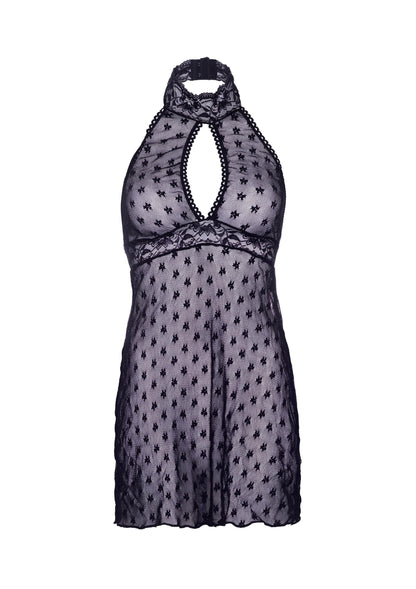 Lace Trimmed Halter Babydoll BLACK M/L - 4