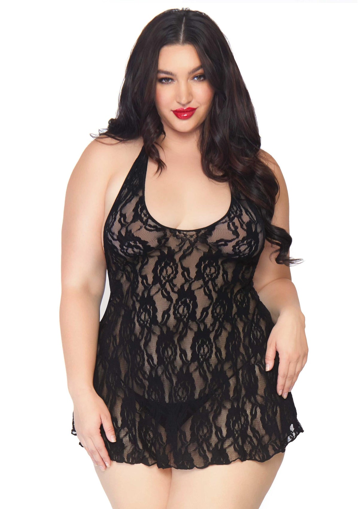 Plus Halter Rose Lace Dress BLACK PLUS - 0