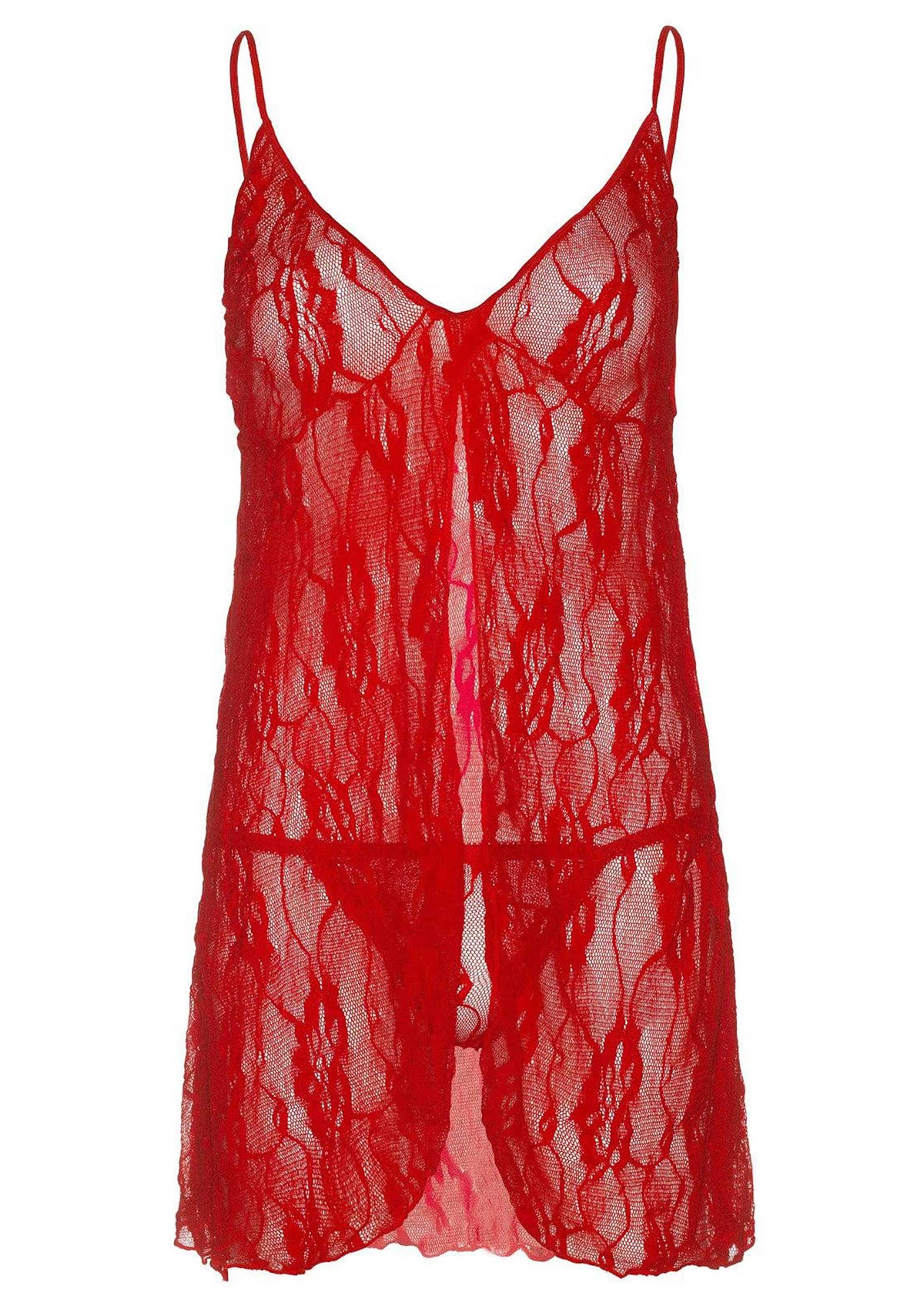 Plus Romantic Lace Babydoll with String RED PLUS - 1