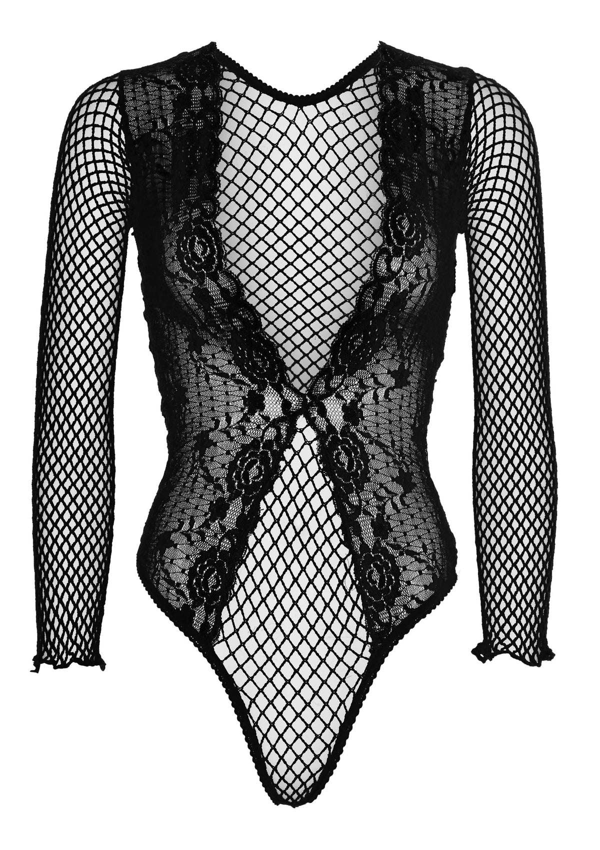 High Cut Lace and Net Teddy BLACK O/S - 2
