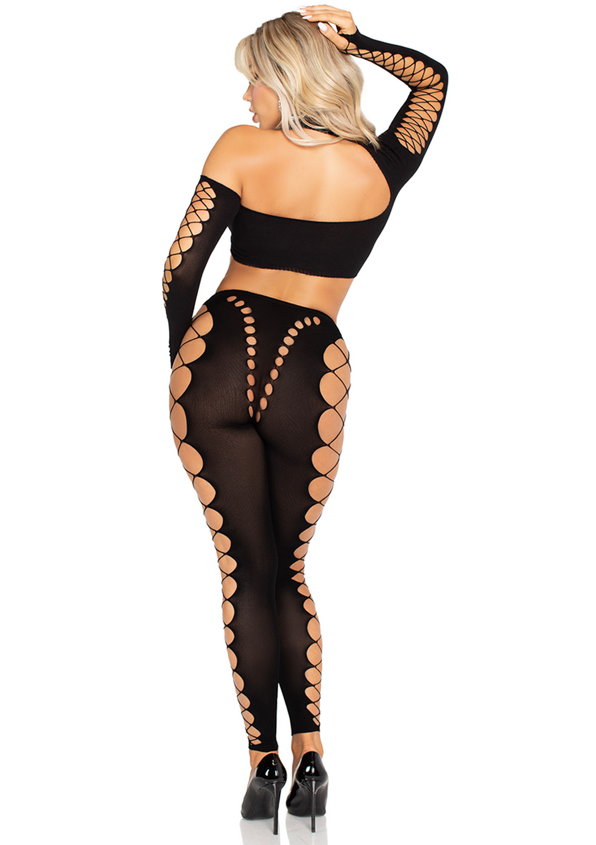 Seamless Cut-Out Crop Top and Legging BLACK O/S - 5