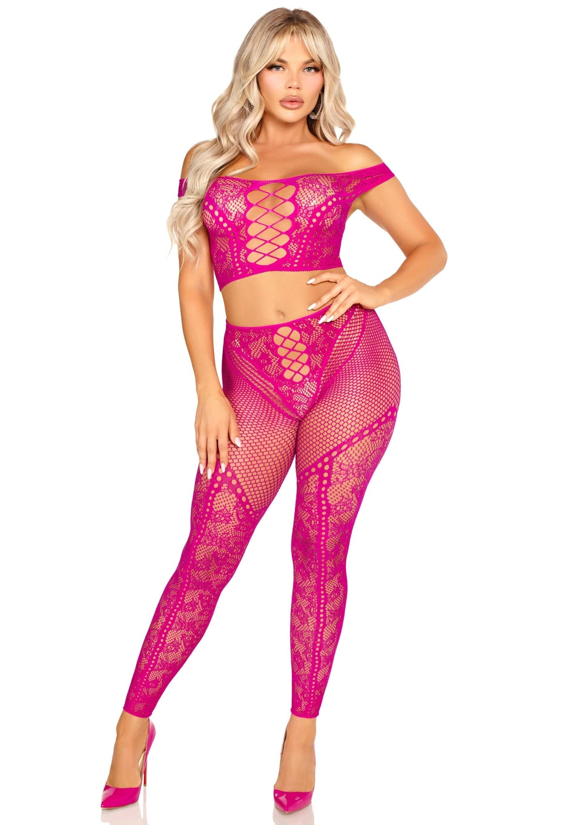 Off Shoulder Crop Top and Legging PINK O/S - 4