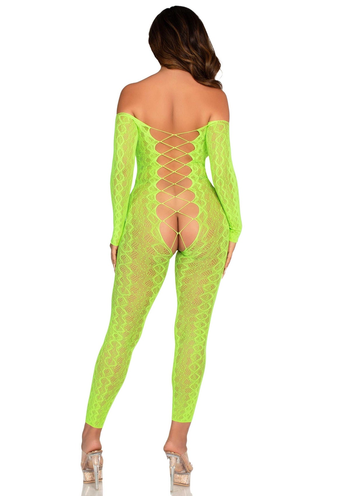 Crotchless, Footless Lingerie Bodystocking GREEN O/S - 1