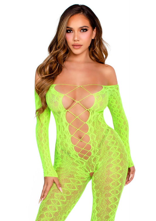 Crotchless, Footless Lingerie Bodystocking - Groen