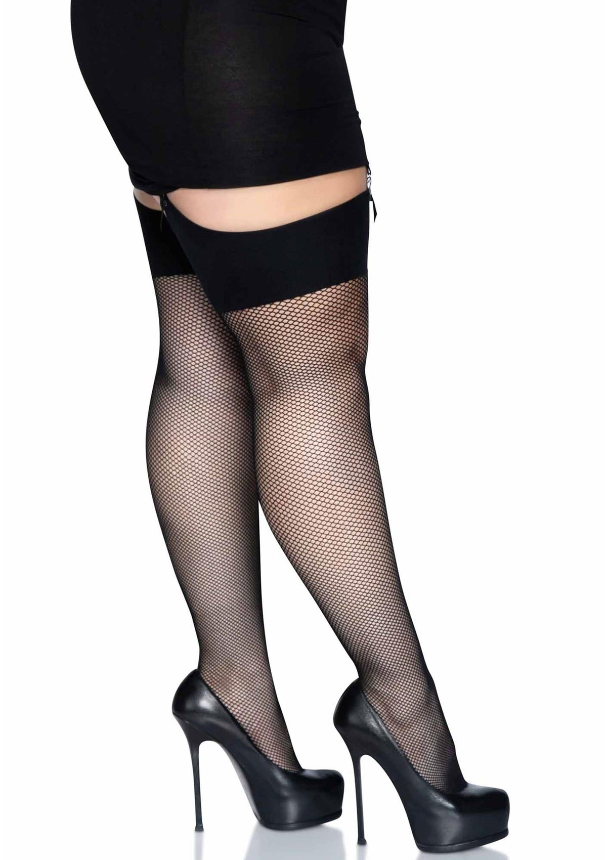 Plus Elastane Fishnet Stockings BLACK 1X/2X - 3