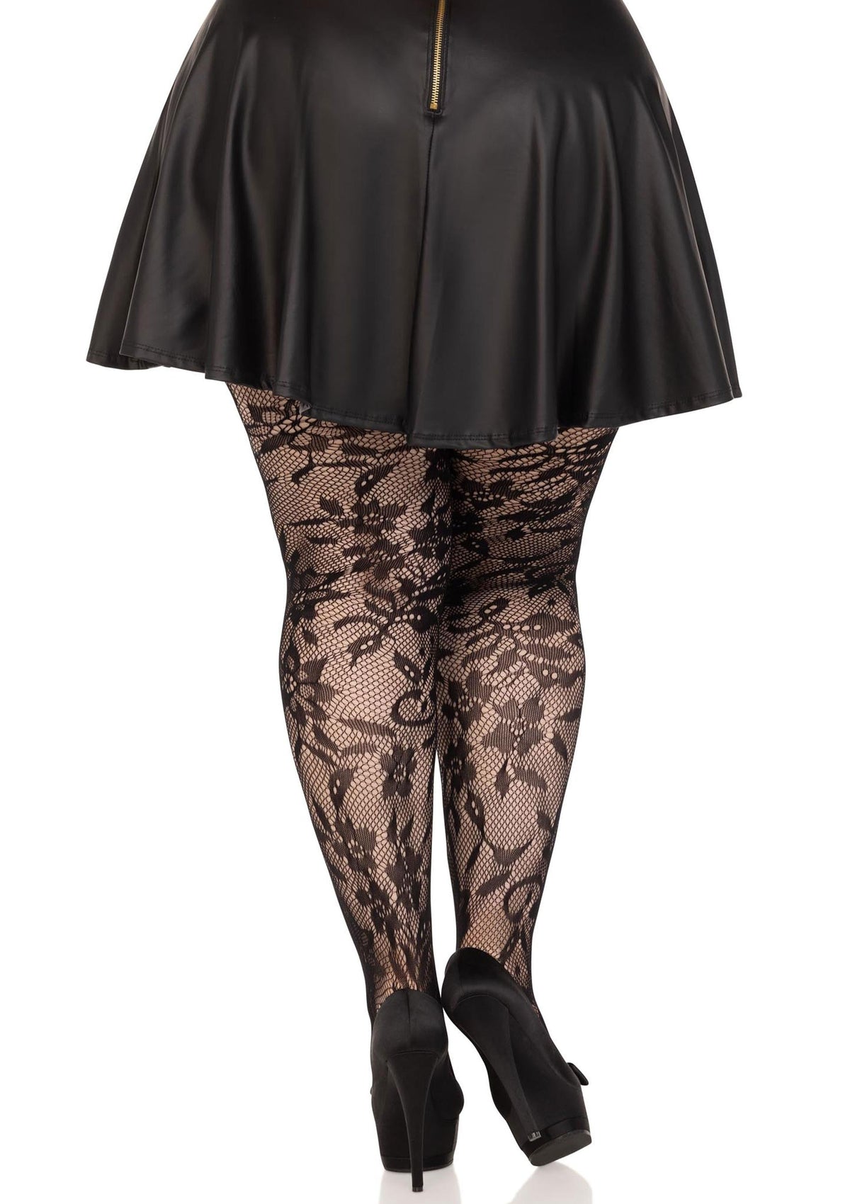 Plus Seamless Floral Lace Pantyhose BLACK 1X/2X - 1