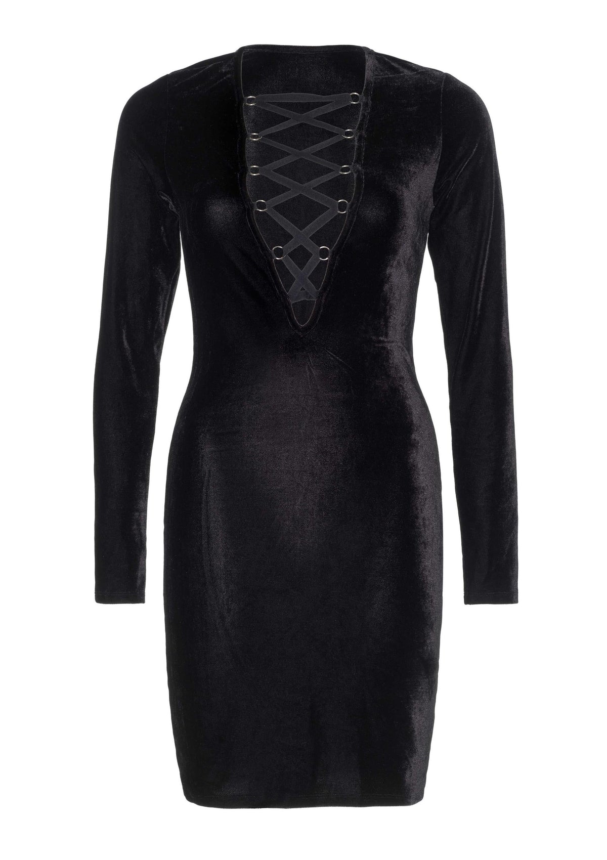 Velvet Long Sleeved Dress BLACK L - 2