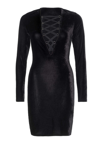 Velvet Long Sleeved Dress BLACK L - 2