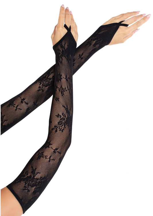 Floral Net Extra Long Gauntlet Arm Warmers - Zwart