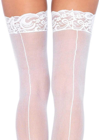 Sheer Backseam Stockings with Lace Top WHITE O/S - 1