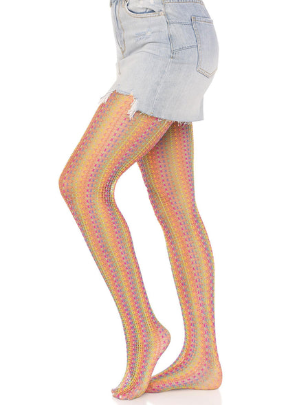 Rainbow Crochet Net Pantyhose RAINBOW O/S - 1