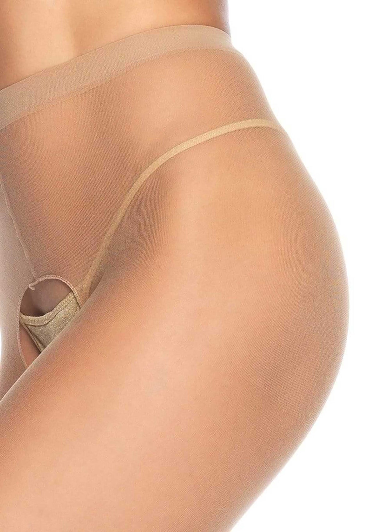 Sheer Crotchless Pantyhose BEIGE O/S - 1