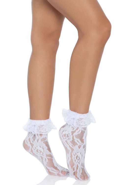 Leg Avenue Lace Anklet With Ruffle - White