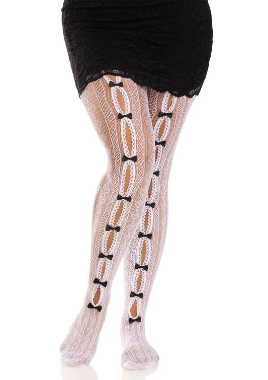 Leg Avenue Sweetheart striped net tights - White