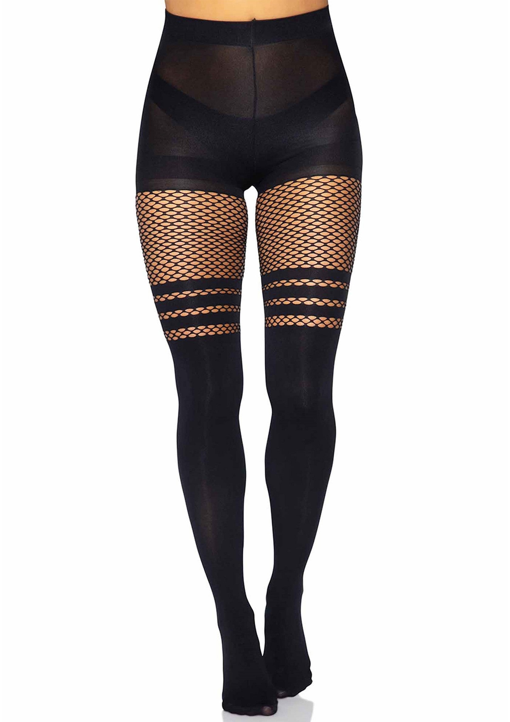 Leg Avenue Pantyhose With Fishnet Stripes BLACK O/S - 0