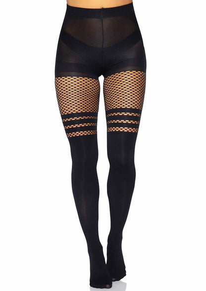 Leg Avenue Pantyhose With Fishnet Stripes BLACK O/S - 0