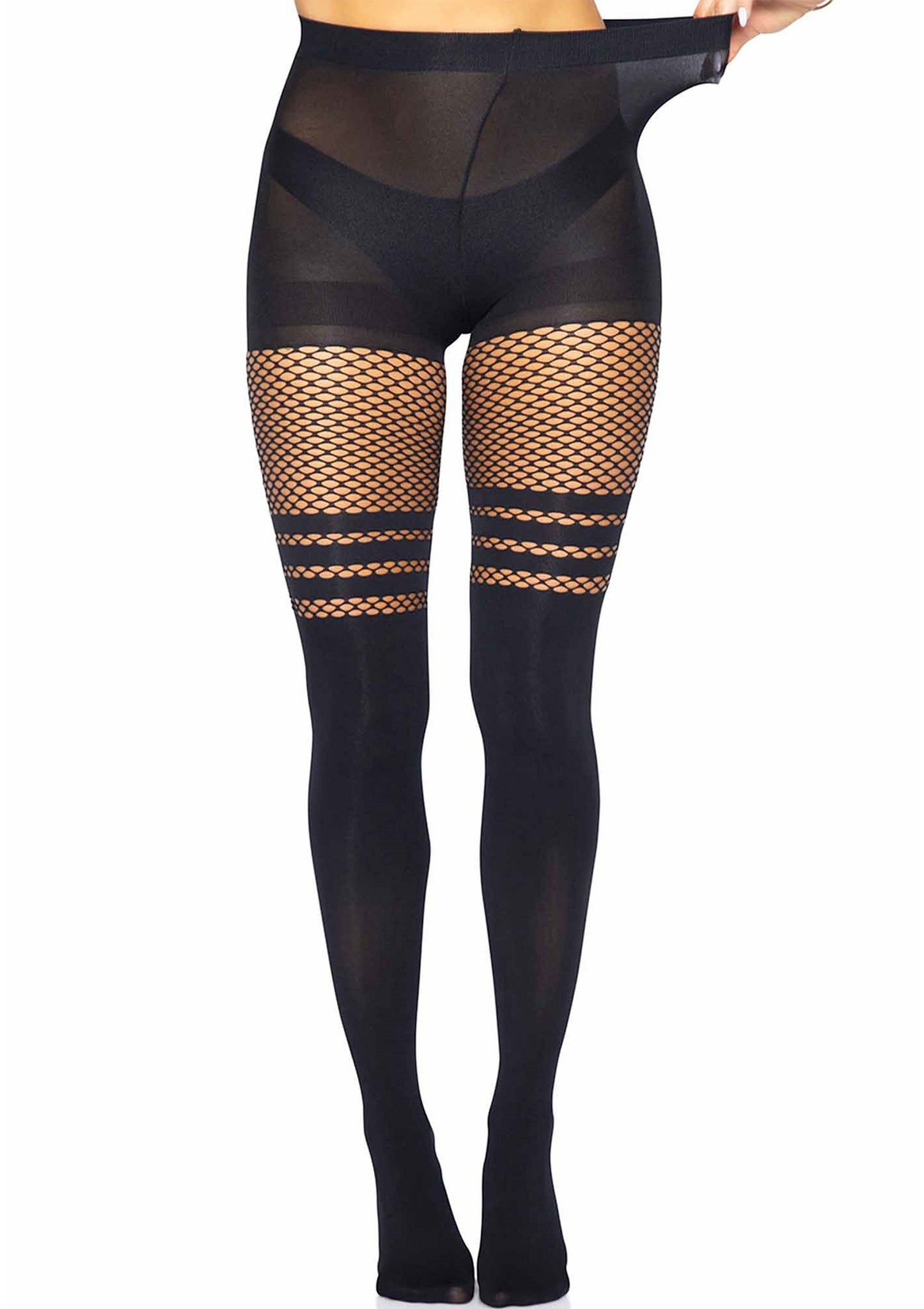 Leg Avenue Pantyhose With Fishnet Stripes BLACK O/S - 5