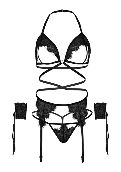 Leg Avenue Open cup bra & garter belt set BLACK O/S - 4