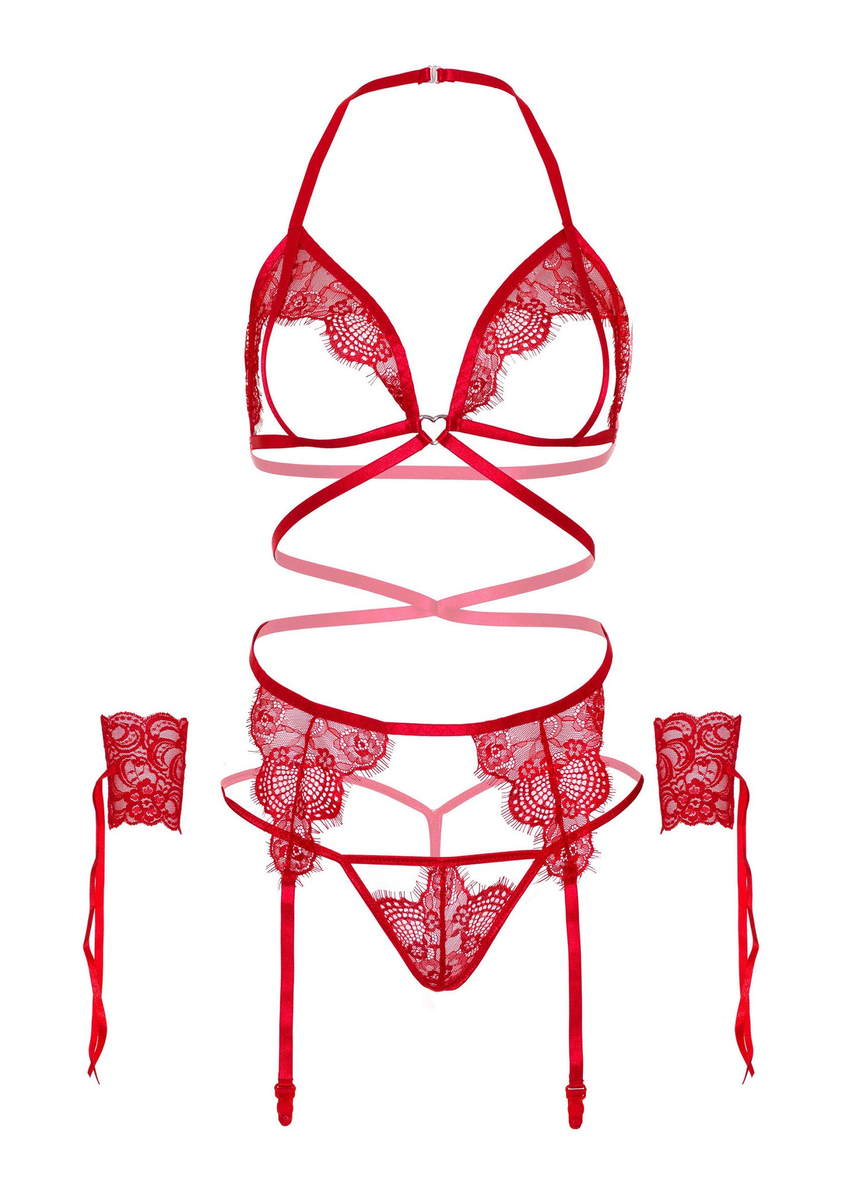 Leg Avenue Open cup bra & garter belt set RED O/S - 5