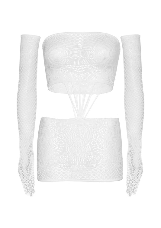 Leg Avenue Lace tube dress and gloves - White