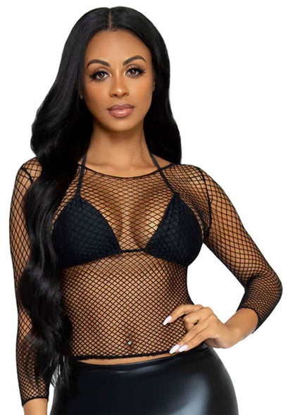 Elastane Long Sleeved Fishnet Shirt BLACK O/S - 20