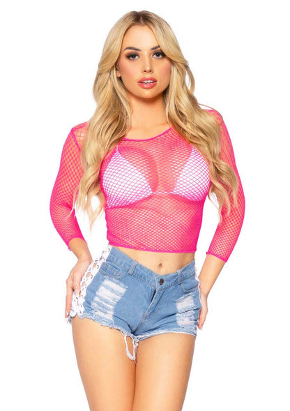 Elastane Long Sleeved Fishnet Shirt BLACK O/S - 21