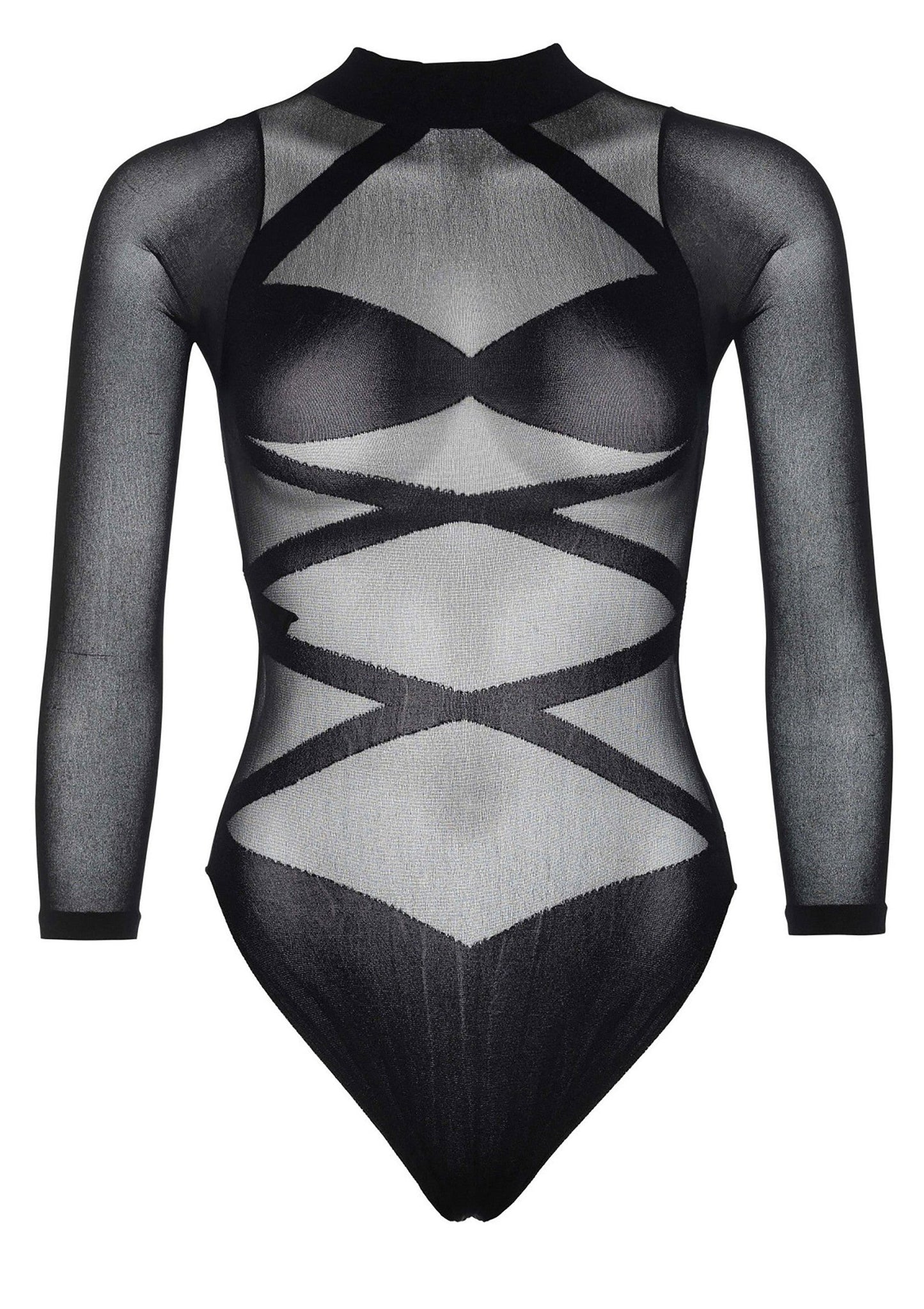 Opaque Criss Cross Bodysuit and Thigh Highs BLACK O/S - 1