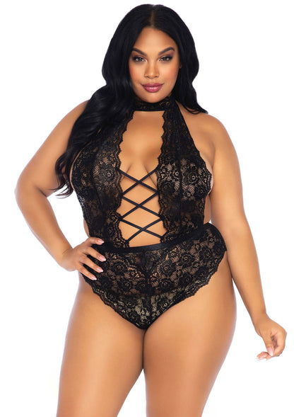 Leg Avenue Backless & crotchless teddy + BLACK 1X/2X - 0