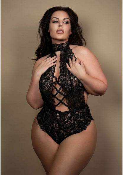 Leg Avenue Backless & crotchless teddy + BLACK 1X/2X - 3