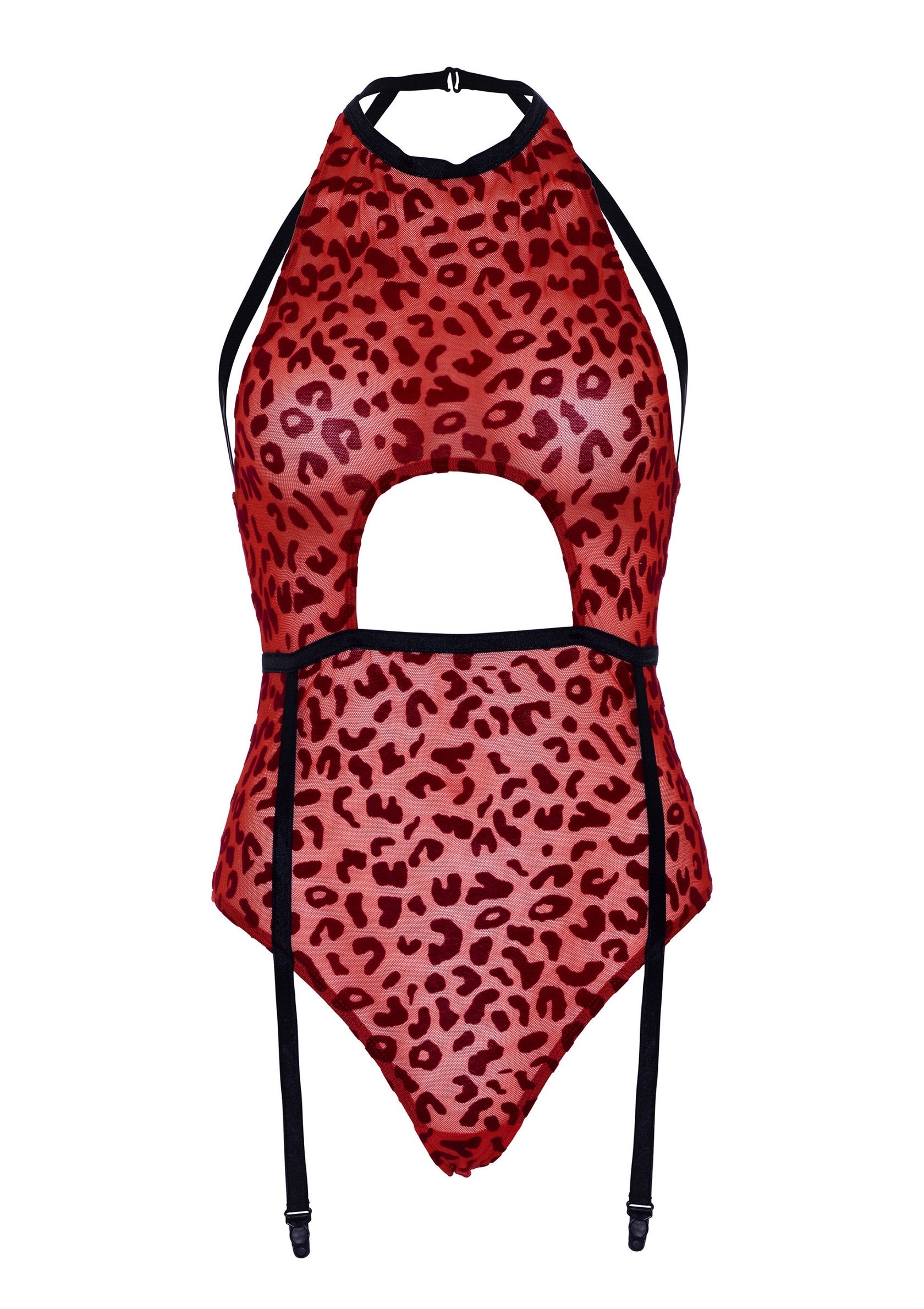 Leg Avenue Sheer backless garter teddy RED S/M - 3