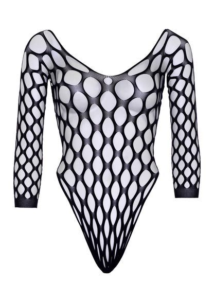 Leg Avenue Pothole net sleeve bodysuit BLACK O/S - 3