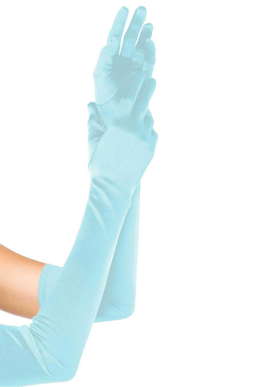 Extra Long Satin Gloves - Blauw