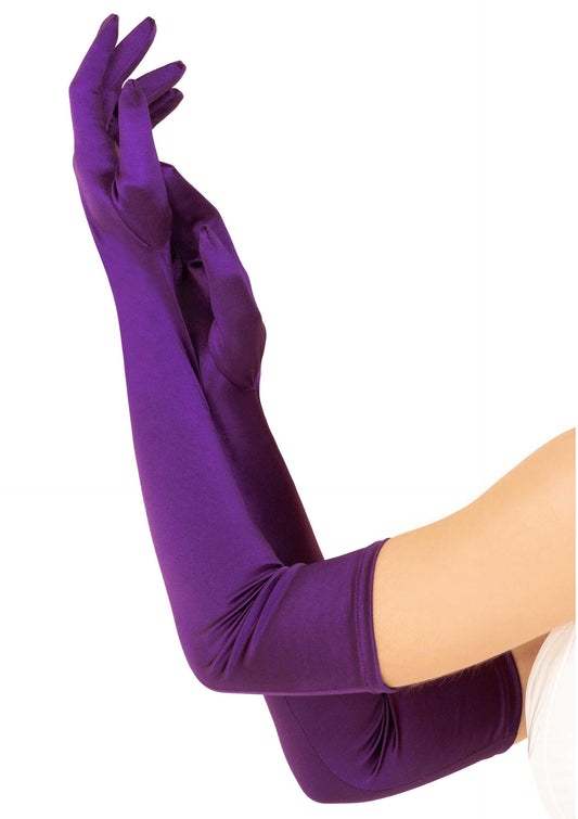 Extra Long Satin Gloves - Paars