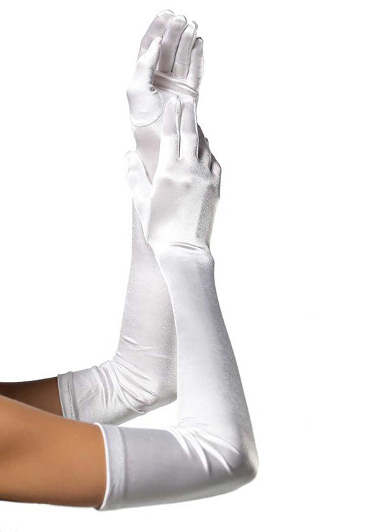 Extra Long Satin Gloves - Wit