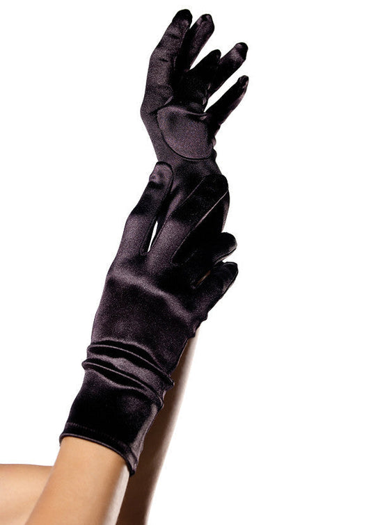Wrist Length Satin Gloves - Zwart