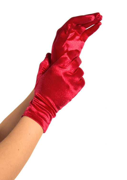 Wrist Length Satin Gloves - Rood