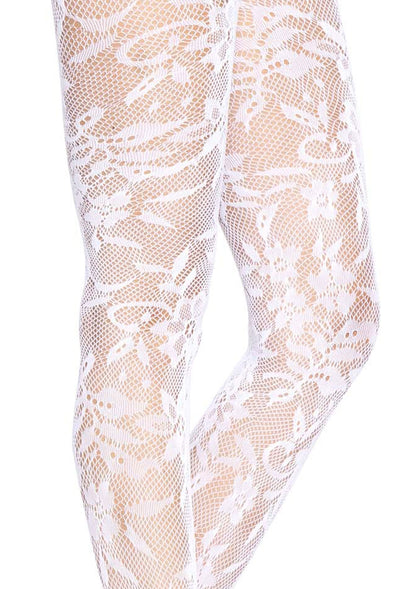 Leg Avenue Seamless Floral Lace Tights WHITE O/S - 4