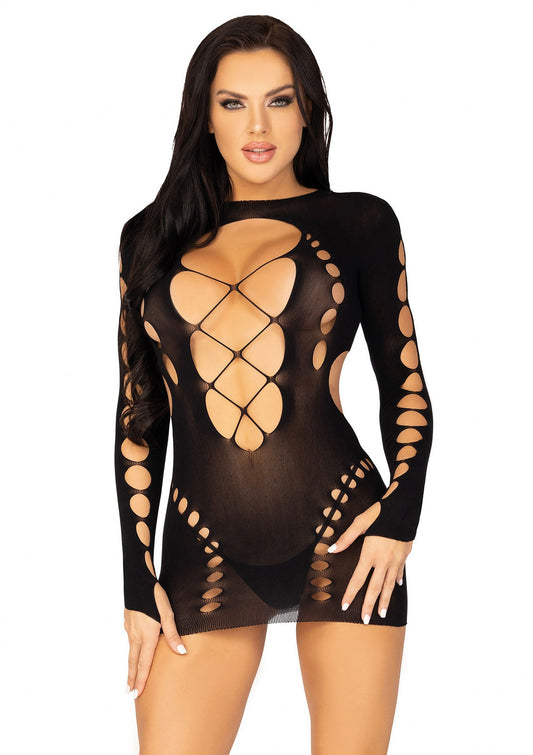 Leg Avenue Long Sleeve Cut Out Mini Dress - Black