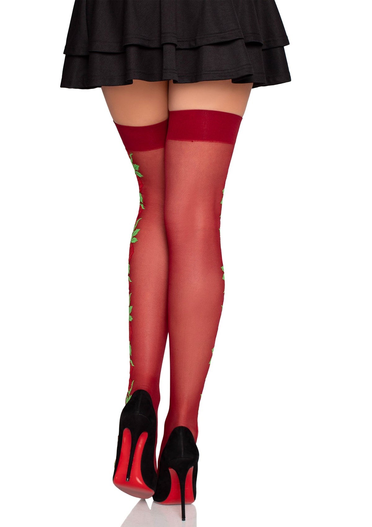 Spandex Thigh Highs with Roses RED O/S - 2