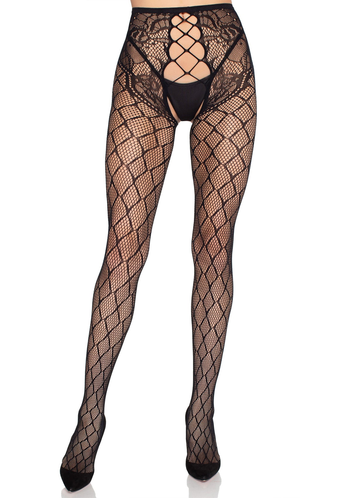 Net Tights with Crotchless Panty BLACK O/S - 0