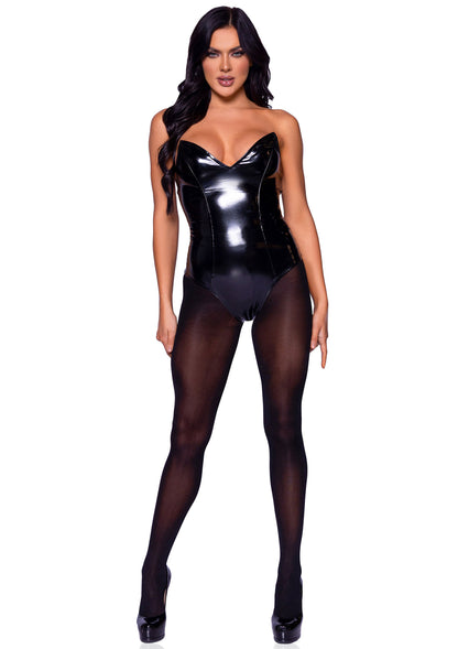 Leg Avenue Vinyl Boned Bodysuit BLACK S - 5