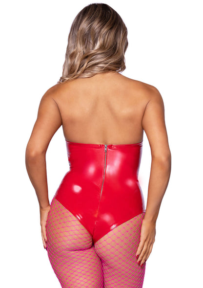 Leg Avenue Vinyl Boned Bodysuit RED S - 6