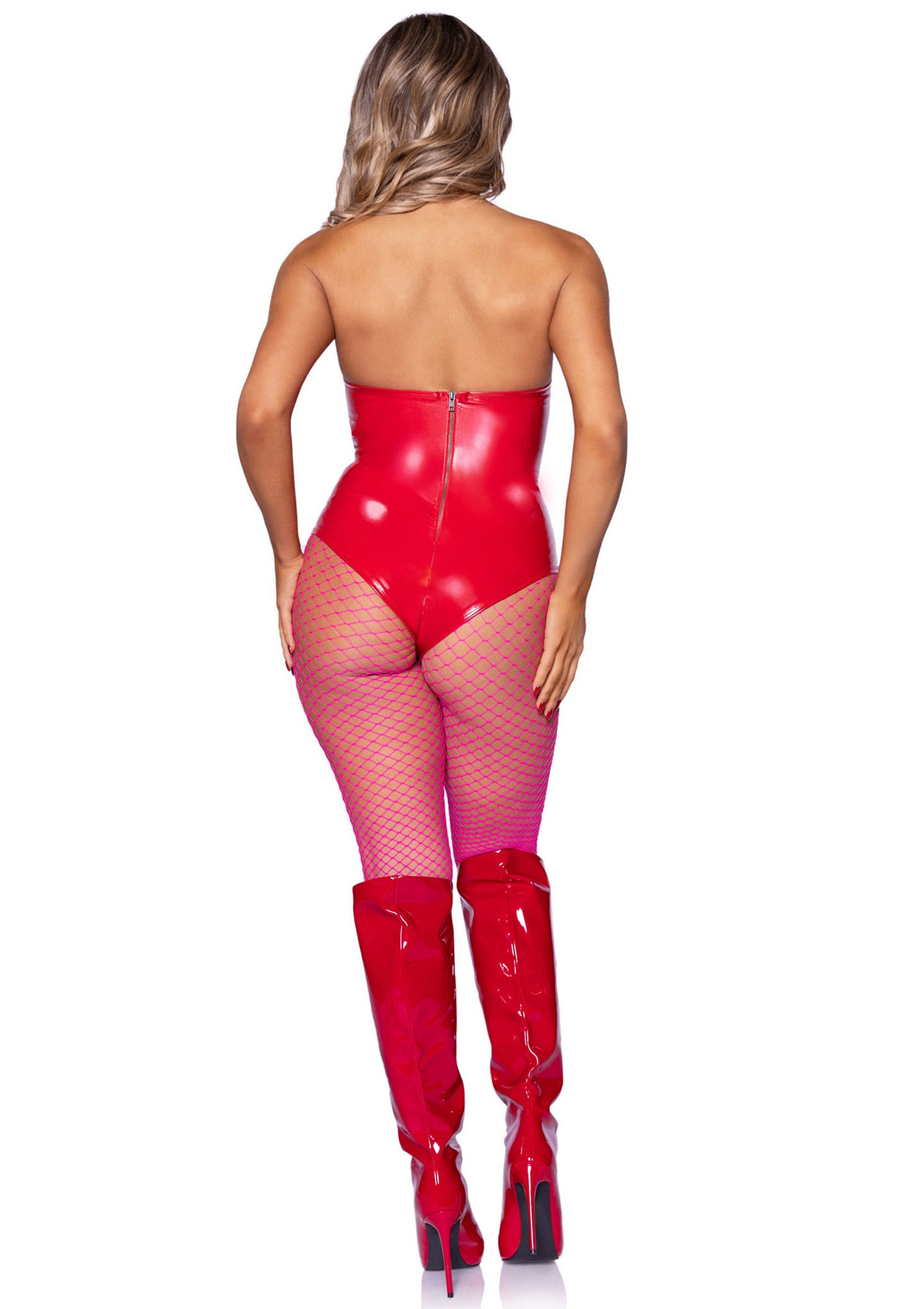 Leg Avenue Vinyl Boned Bodysuit RED S - 0