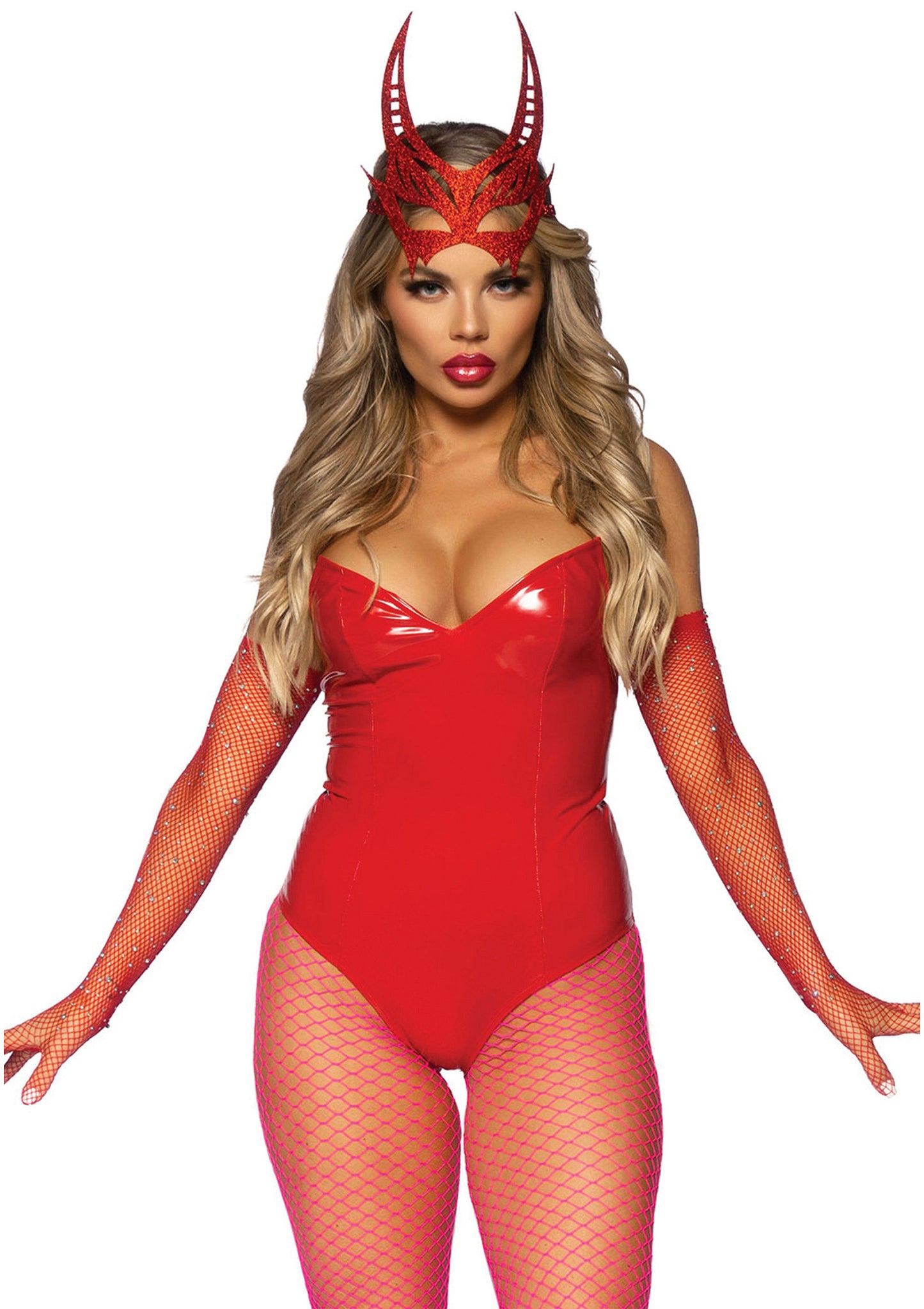 Leg Avenue Vinyl Boned Bodysuit RED S - 5