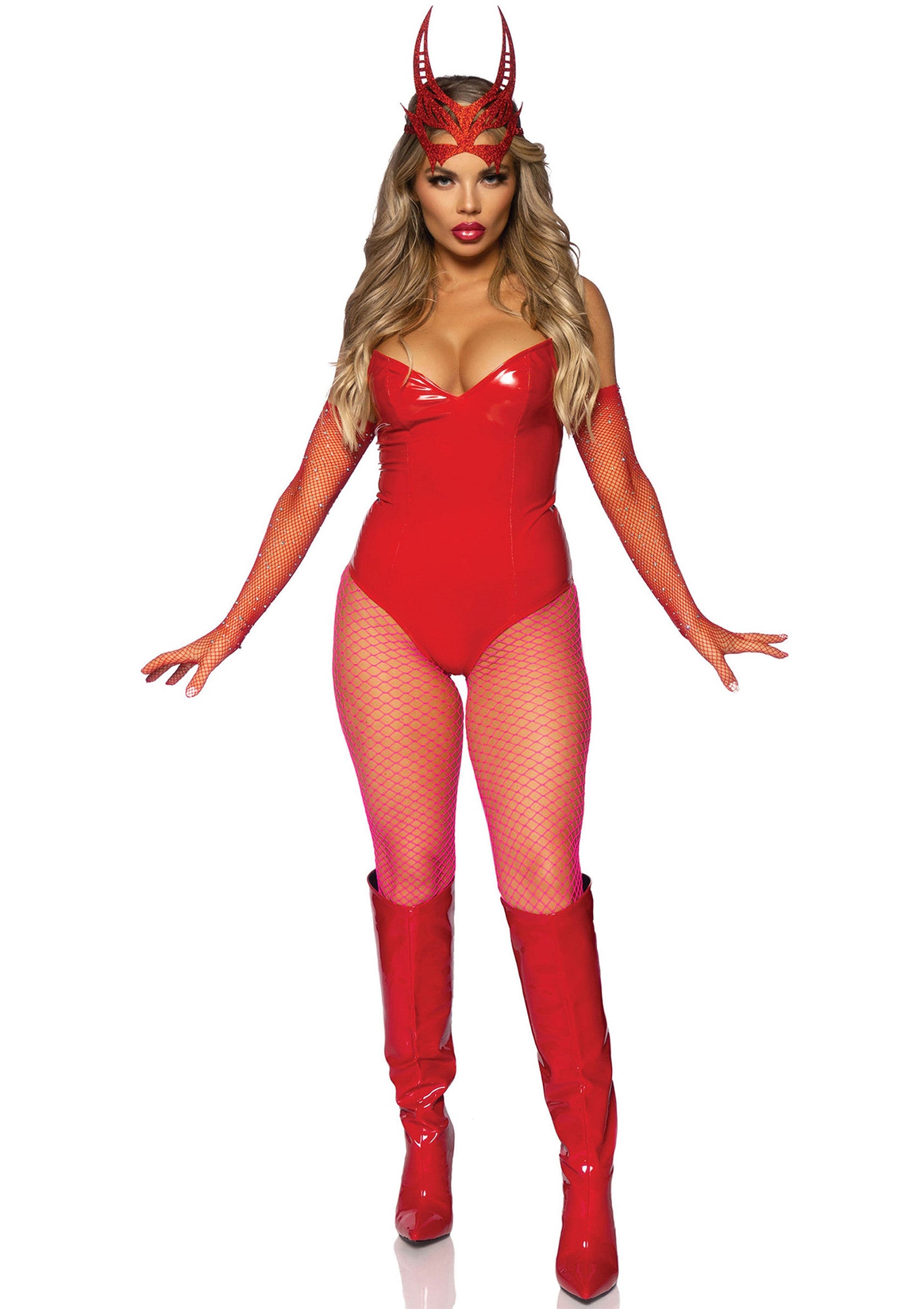 Leg Avenue Vinyl Boned Bodysuit RED S - 4