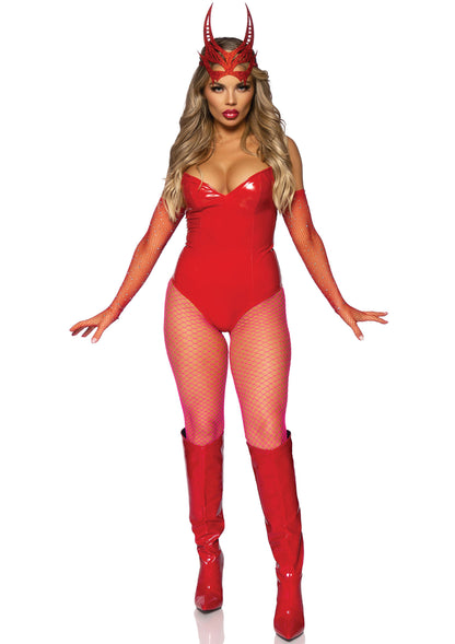Leg Avenue Vinyl Boned Bodysuit RED S - 4